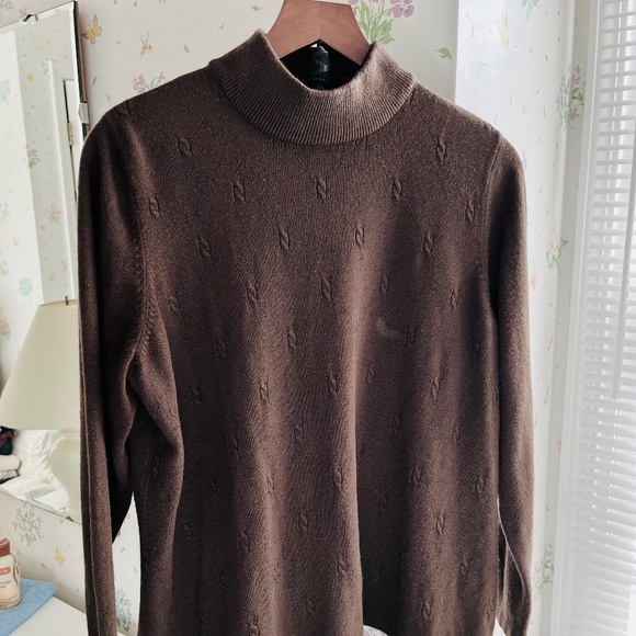 Studio Works Acrylic Brown Mock Neck Sweater - Picture 1 of 5